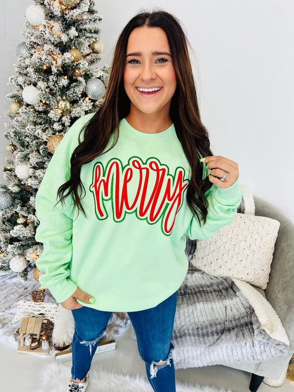 Merry Cursive Glitter Puff Combo Sweatshirt