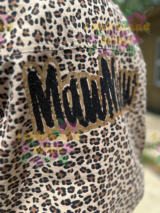 โจ Personalized Leopard Print Flannel โ Oversized Fit with Custom Glitter Name