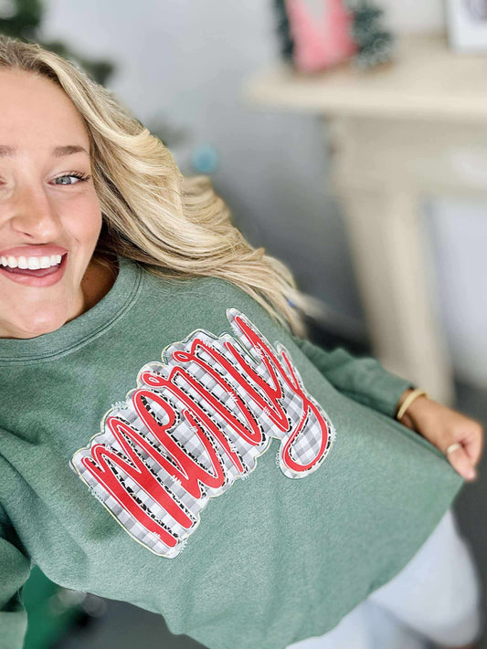 Gingham Merry DTF Graphic Sweatshirt