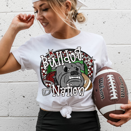 Bulldog Nation Spirit Tee | Vintage Sublimation on White or Light Grey T-Shirt
