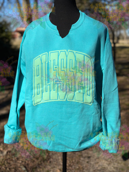 Blessed Varsity V-neck Sweatshirt - Puff