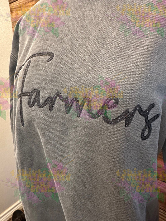 Glittery Embroidered Script Farmers Sweatshirt
