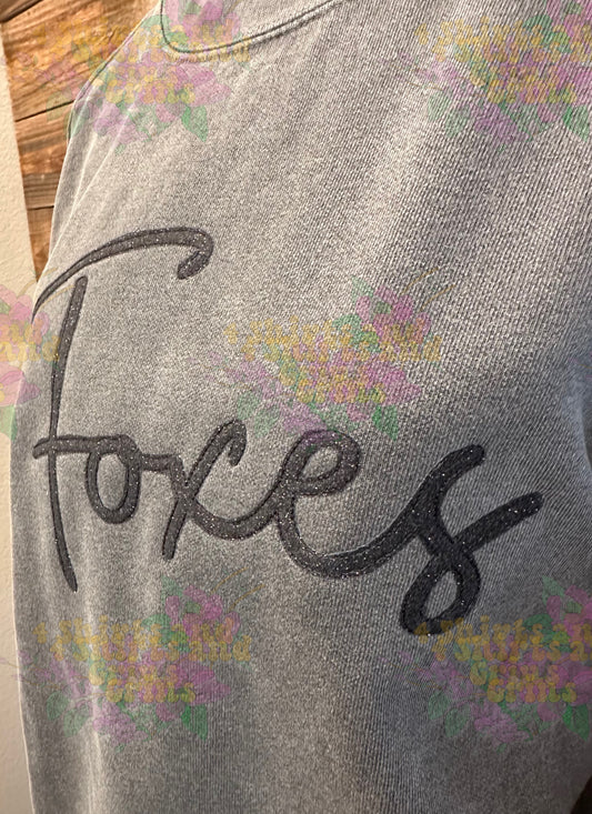 Glittery Embroidered Script Foxes Sweatshirt