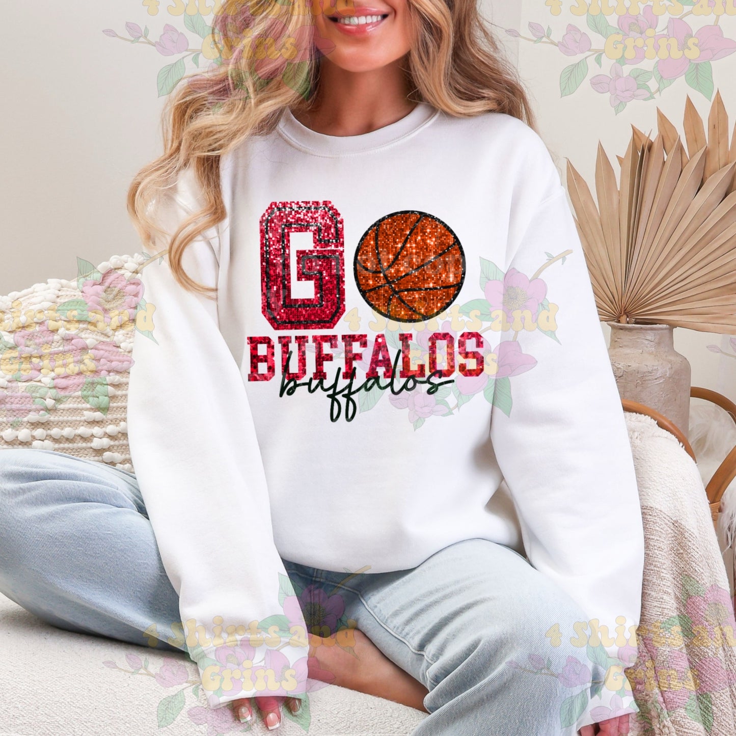 Faux Sequin Go Buffalos Basketball