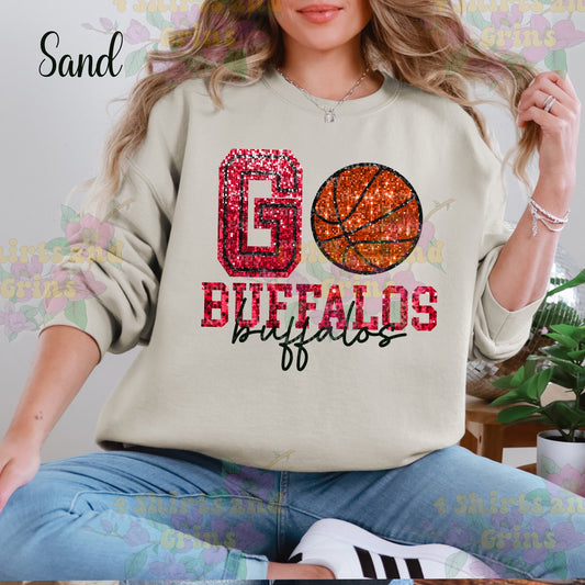 Faux Sequin Go Buffalos Basketball