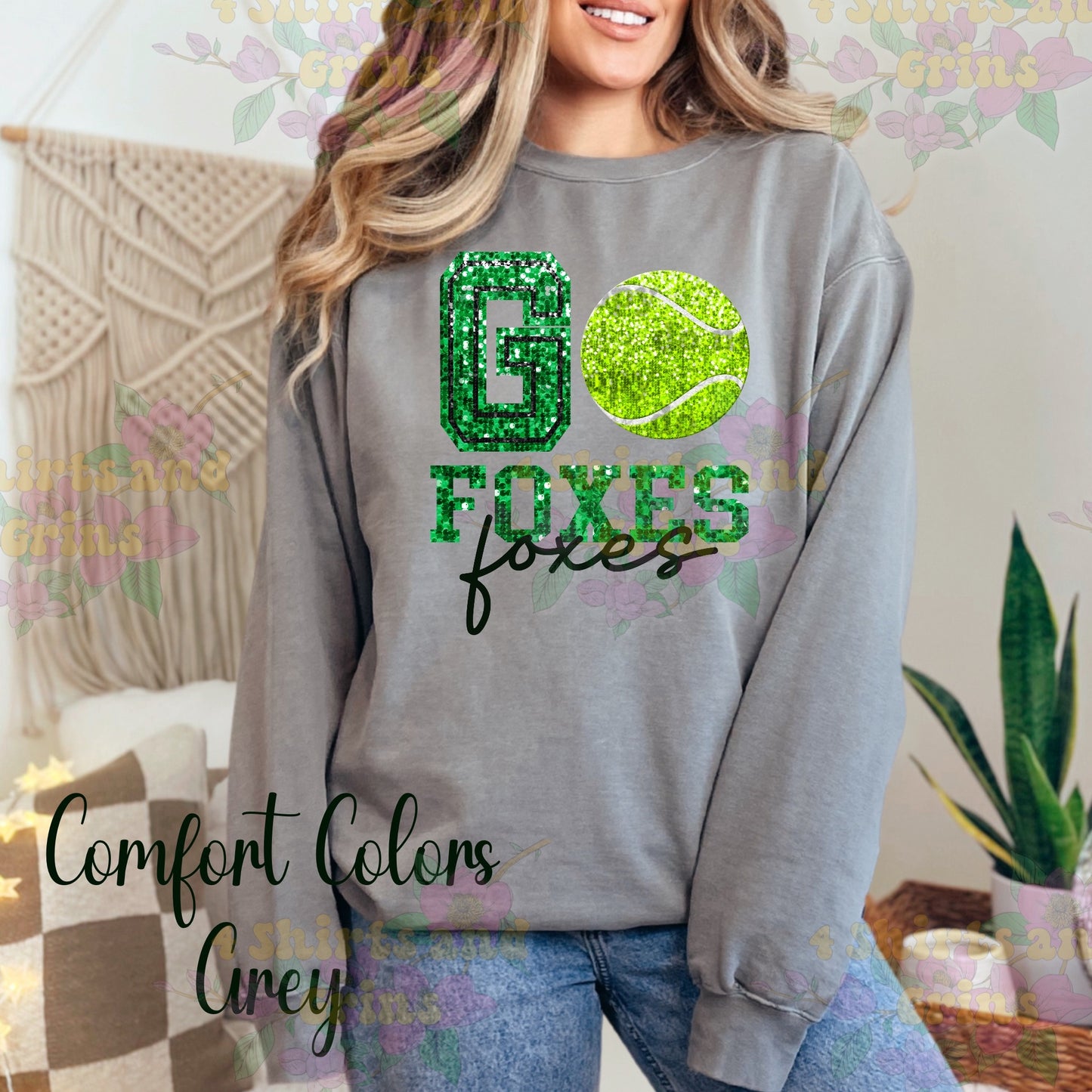Go Foxes Tennis - Faux Sequin Sweatshirt