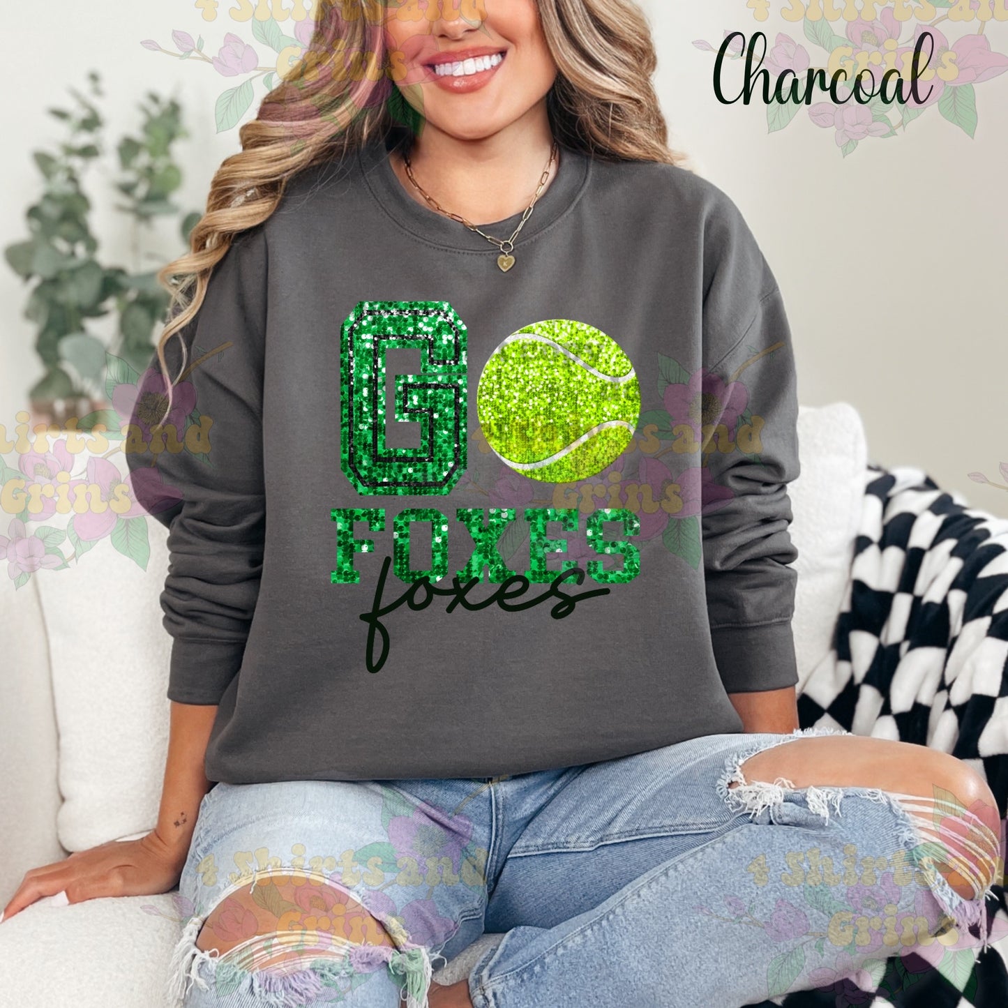 Go Foxes Tennis - Faux Sequin Sweatshirt