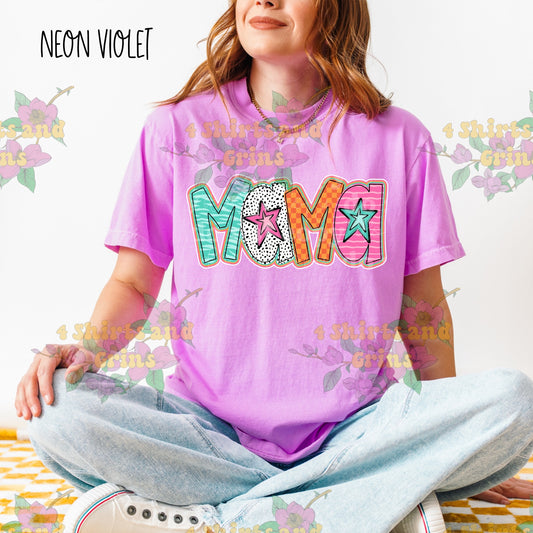 Mama Fun Doodle Stars Comfort Colors Tee