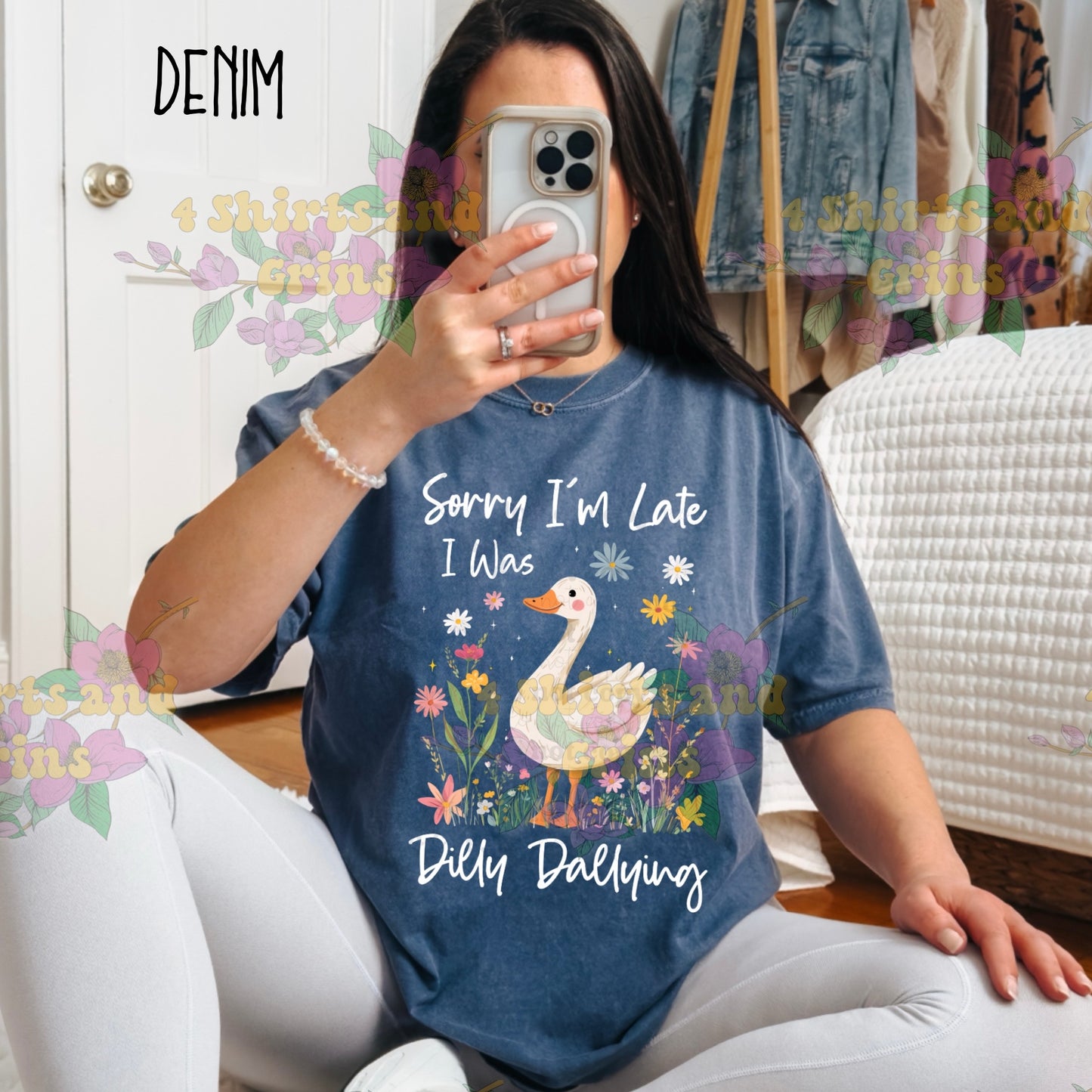 Whimsical Goose "Sorry I’m Late, I Was Dilly Dallying" Graphic Tee