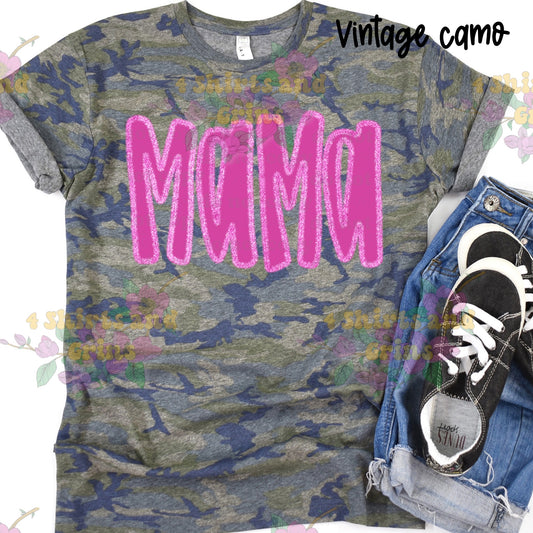Custom MAMA Shirt โ Faux Glitter DTF Design