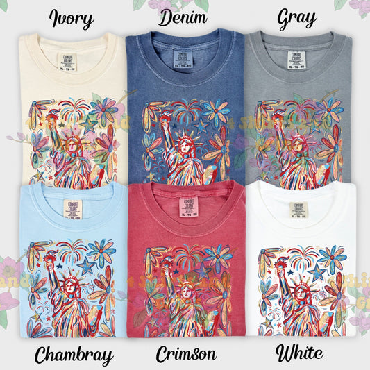 Lady Liberty Fireworks Tee – Comfort Colors® Patriotic Graphic Shirt