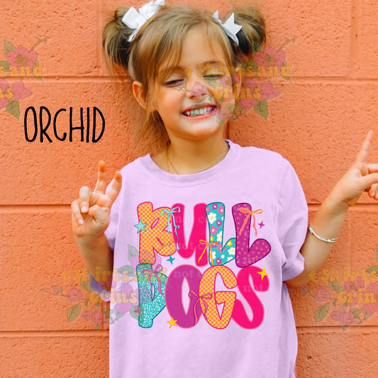 Bulldogs Bow Bubble Tee โ Comfort Colorsยฎ Graphic Shirt | Youth & Adult Sizes | Handmade with DTF Transfer