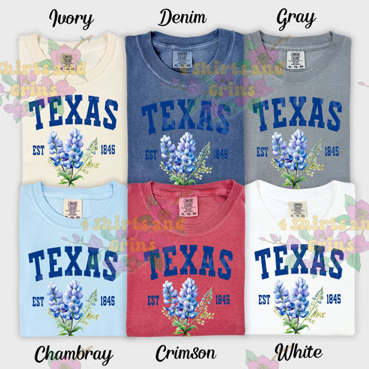 TEXAS Bluebonnet Graphic Tee 🌸💙 - Comfort Colors® Unisex Fit