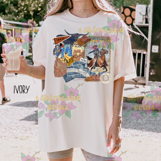 Texas Collage Comfort Colors Tee | Youth & Adult Sizes | Western Cowboy Graphic Shirt