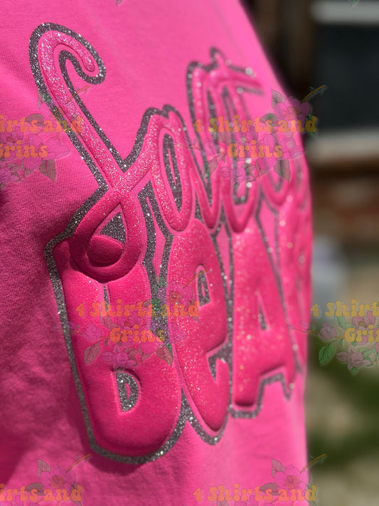 Salty Beach Glitter Puff Tee or Tank | Comfort Colors® Neon Pink