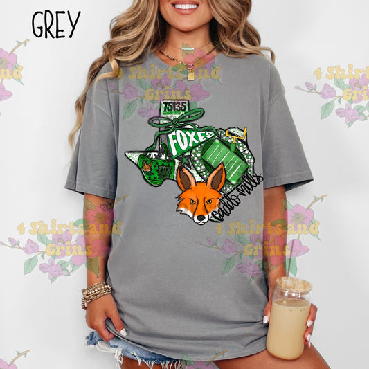 Caddo Mills Foxes Texas Graphic | Comfort Colors Tee or District 1/4 Zip Pullover | Football | Soccer | Baseball