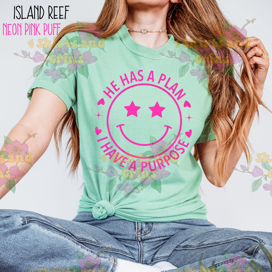 He Has a Plan, I Have a Purpose | Puff Vinyl Comfort Colors® Tee