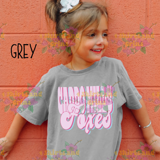 Caddo Mills Foxes Pink Pop Graphic Tee | Youth & Adult Sizes | Comfort Colors Grey