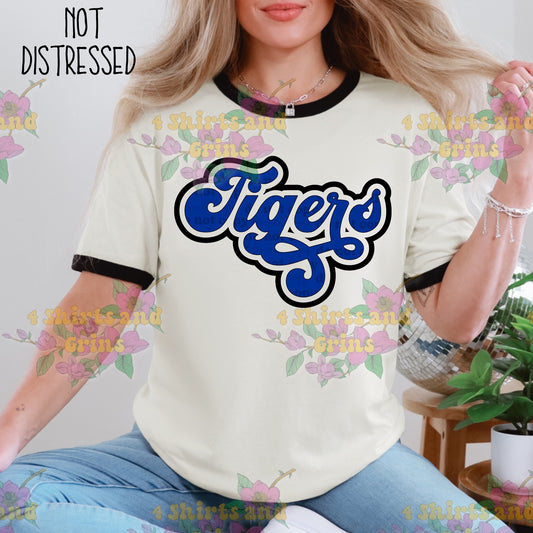 Tigers Ringer Tee | Custom Mascot Shirt | Adult XSโ3XL | Next Level 3604 | Choose Your Colors | Distressed or Clean Style