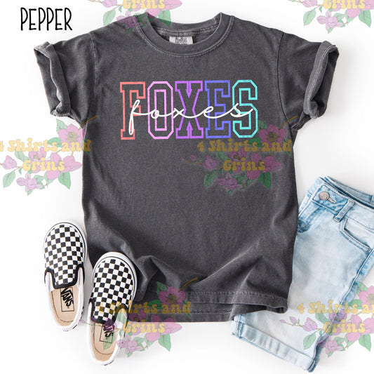 FOXES Rainbow Varsity Spirit Shirt – Youth & Adult Sizes – Comfort Colors® & Tultex Options – T-Shirt