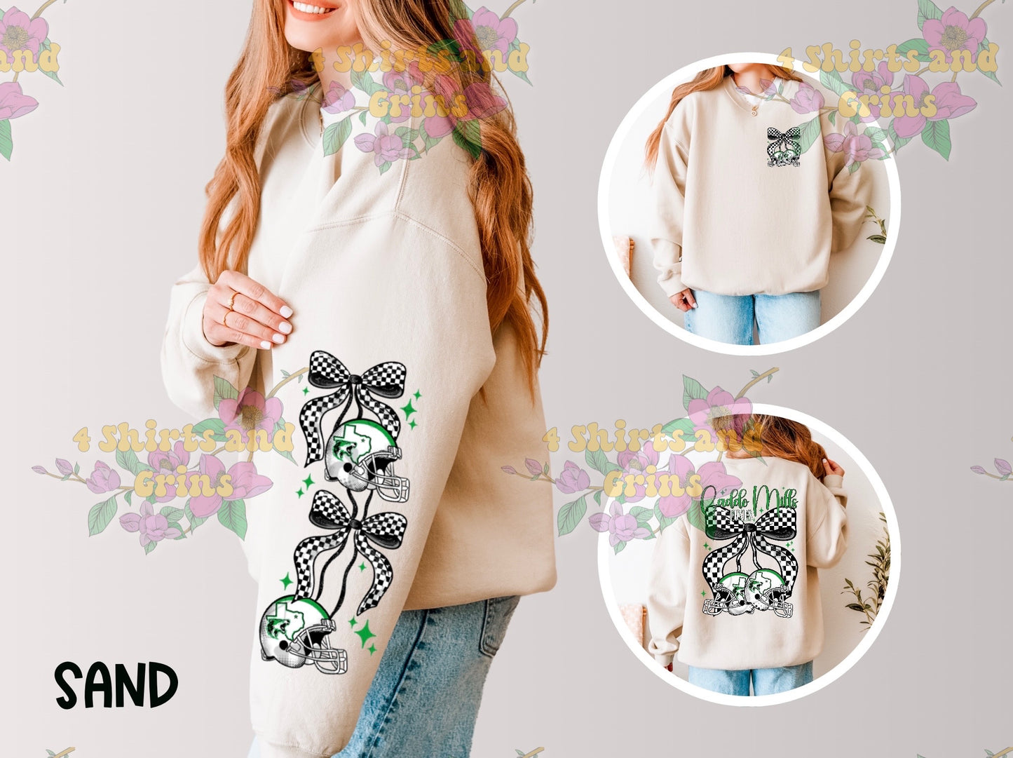 Caddo Mills Foxes Bow Football Sweatshirt | Comfort Colors Sand or Ash Grey | Spirit Wear Game Day Crewneck