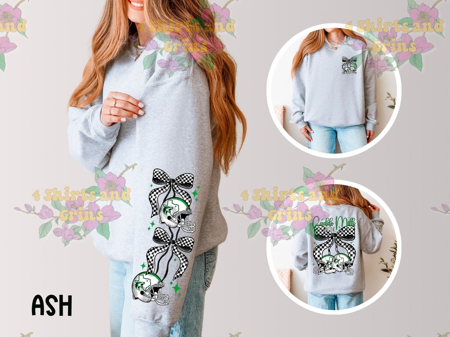 Caddo Mills Foxes Bow Football Sweatshirt | Comfort Colors Sand or Ash Grey | Spirit Wear Game Day Crewneck