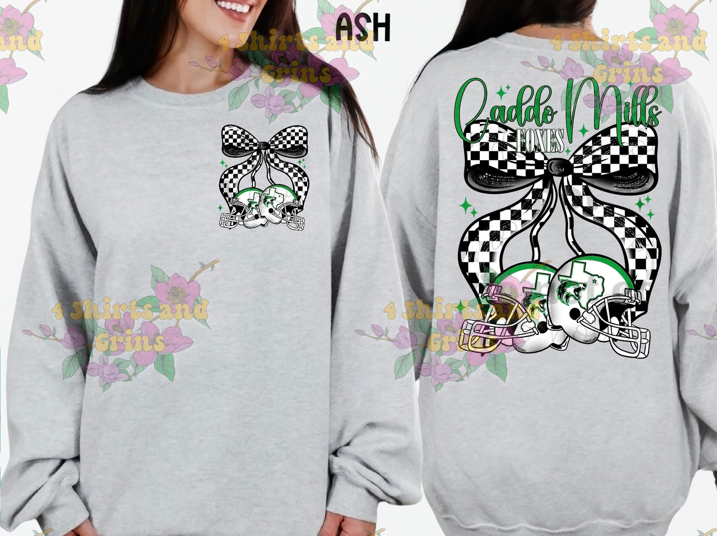 Caddo Mills Foxes Bow Football Sweatshirt | Comfort Colors Sand or Ash Grey | Spirit Wear Game Day Crewneck