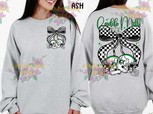 Caddo Mills Foxes Bow Football Sweatshirt | Comfort Colors Sand or Ash Grey | Spirit Wear Game Day Crewneck