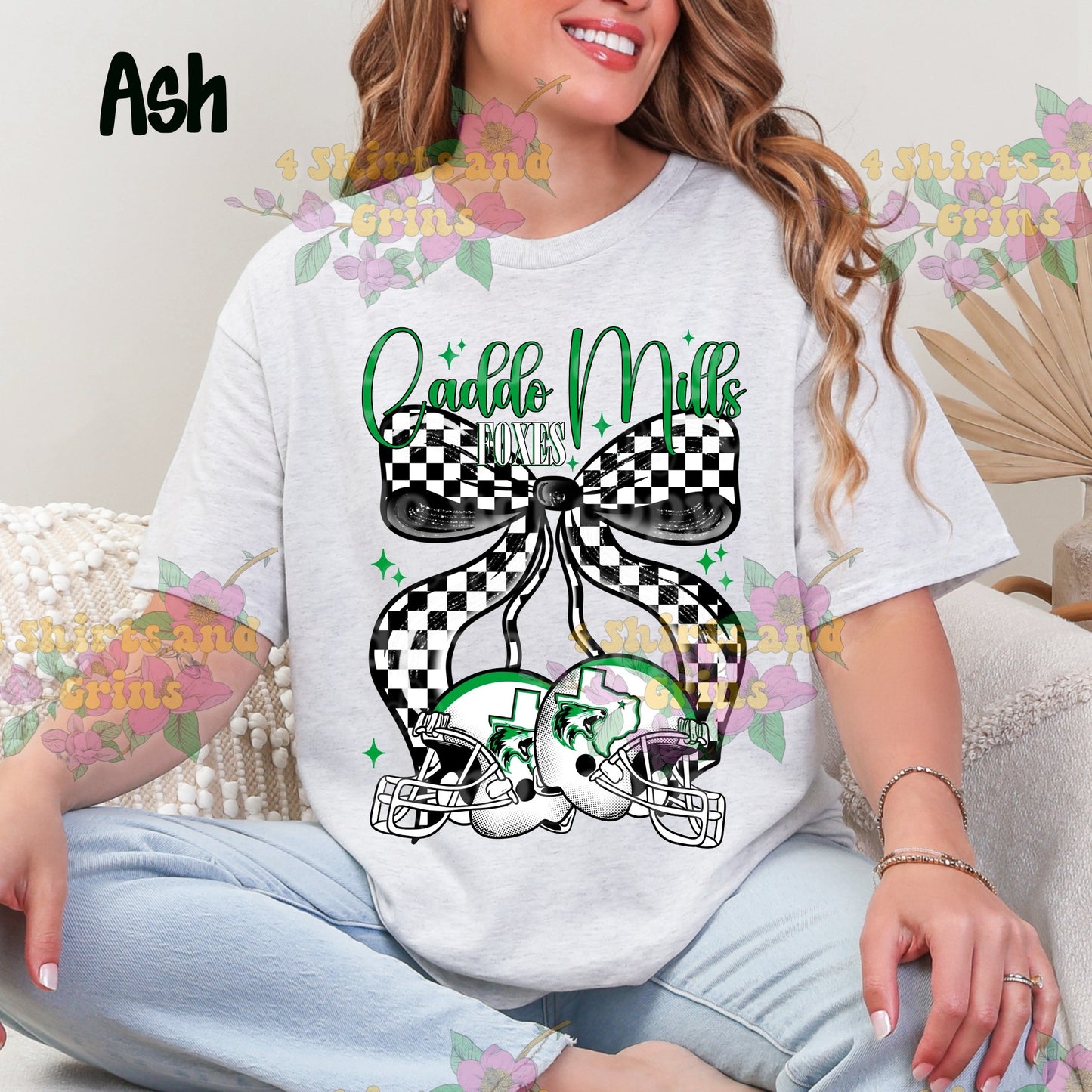 Caddo Mills Foxes Bow Football Sweatshirt | Comfort Colors Sand or Ash Grey | Spirit Wear Game Day Crewneck
