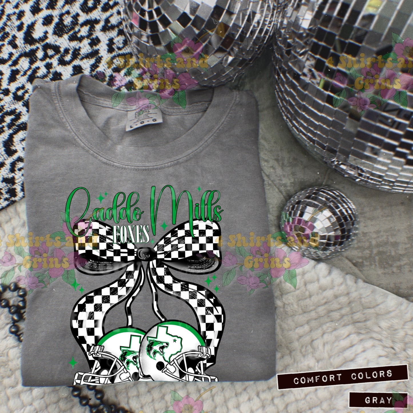 Caddo Mills Foxes Bow Football Sweatshirt | Comfort Colors Sand or Ash Grey | Spirit Wear Game Day Crewneck