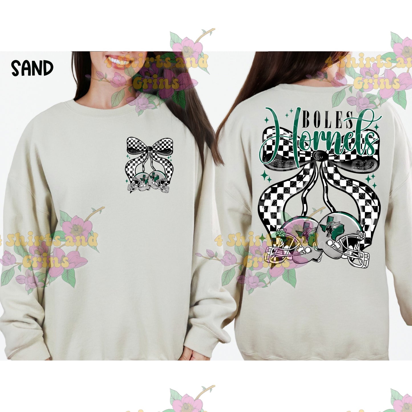 Boles Hornets Bow Football Sweatshirt | Comfort Colors Sand or Ash Grey | Spirit Wear Game Day Crewneck (Copy)