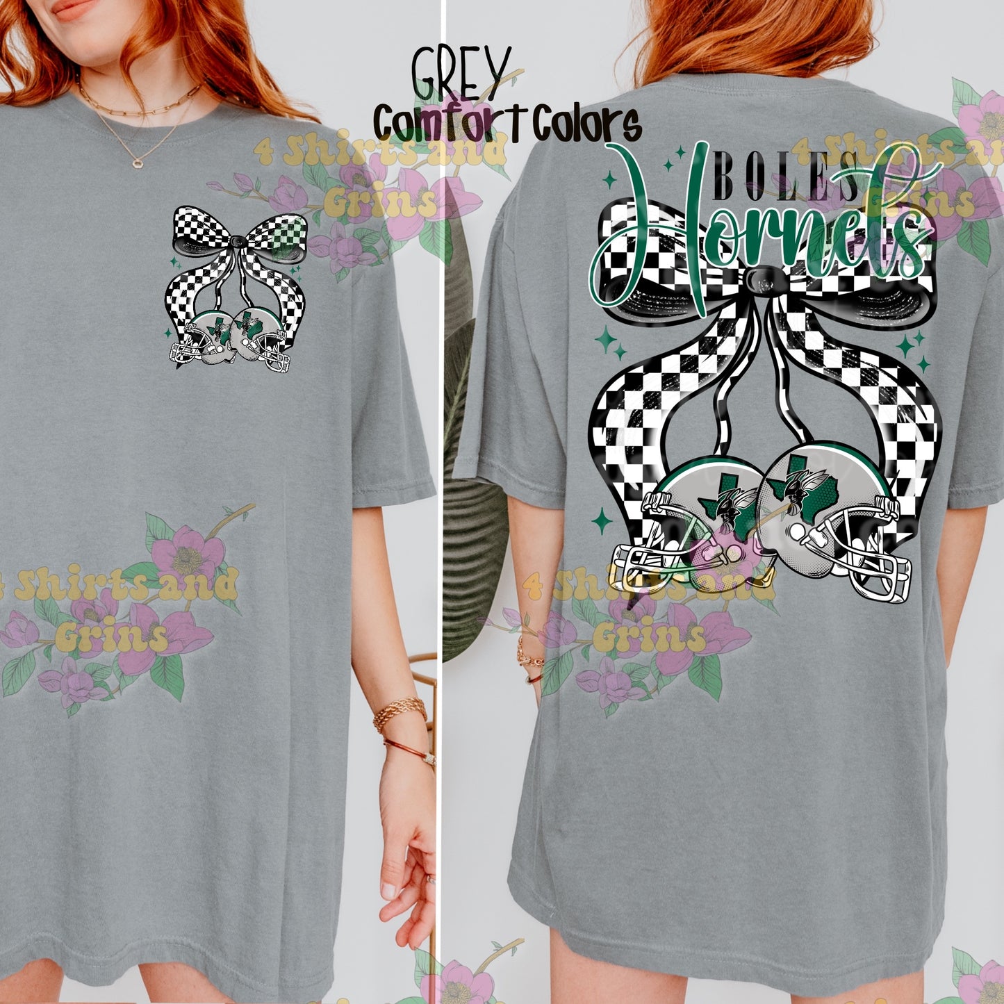 Boles Hornets Bow Football Sweatshirt | Comfort Colors Sand or Ash Grey | Spirit Wear Game Day Crewneck (Copy)