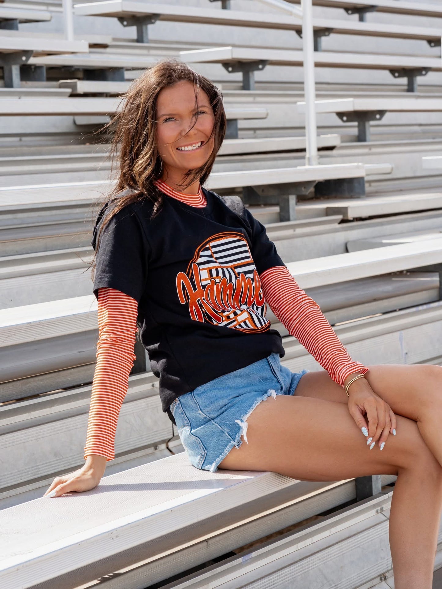 Striped Mesh Long Sleeve Layering Top | Game Day Ready