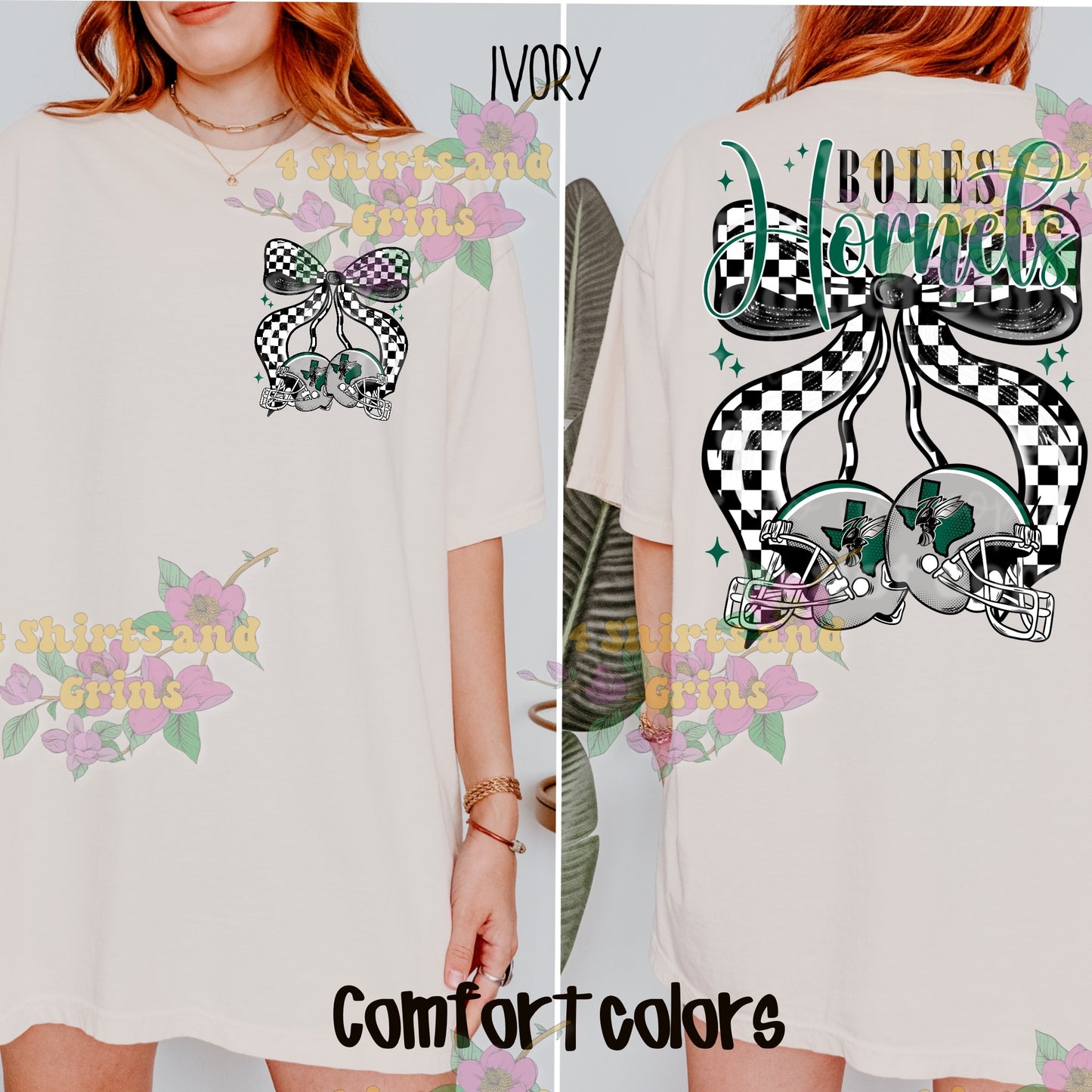 Boles Hornets Bow Football Sweatshirt | Comfort Colors Sand or Ash Grey | Spirit Wear Game Day Crewneck (Copy)