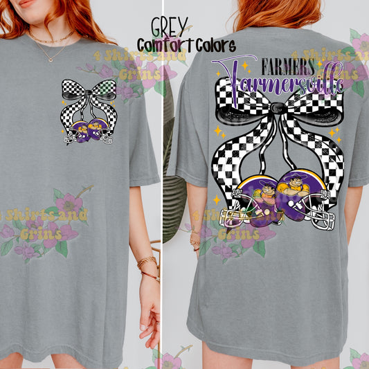 Farmersville Farmers Bow Football Sweatshirt | Comfort Colors Sand or Ash Grey | Spirit Wear Game Day Crewneck (Copy) (Copy)