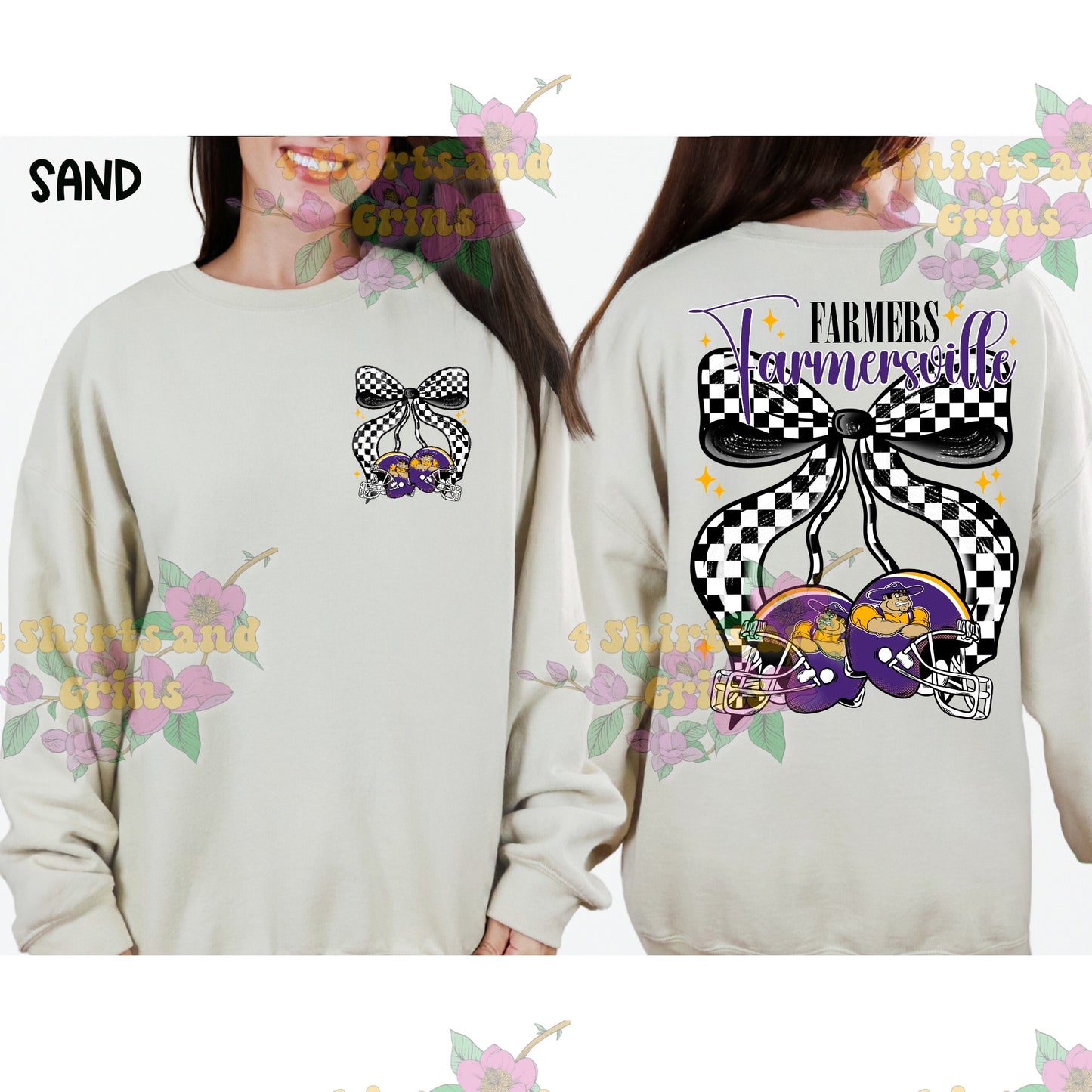 Farmersville Farmers Bow Football Sweatshirt | Comfort Colors Sand or Ash Grey | Spirit Wear Game Day Crewneck (Copy) (Copy)