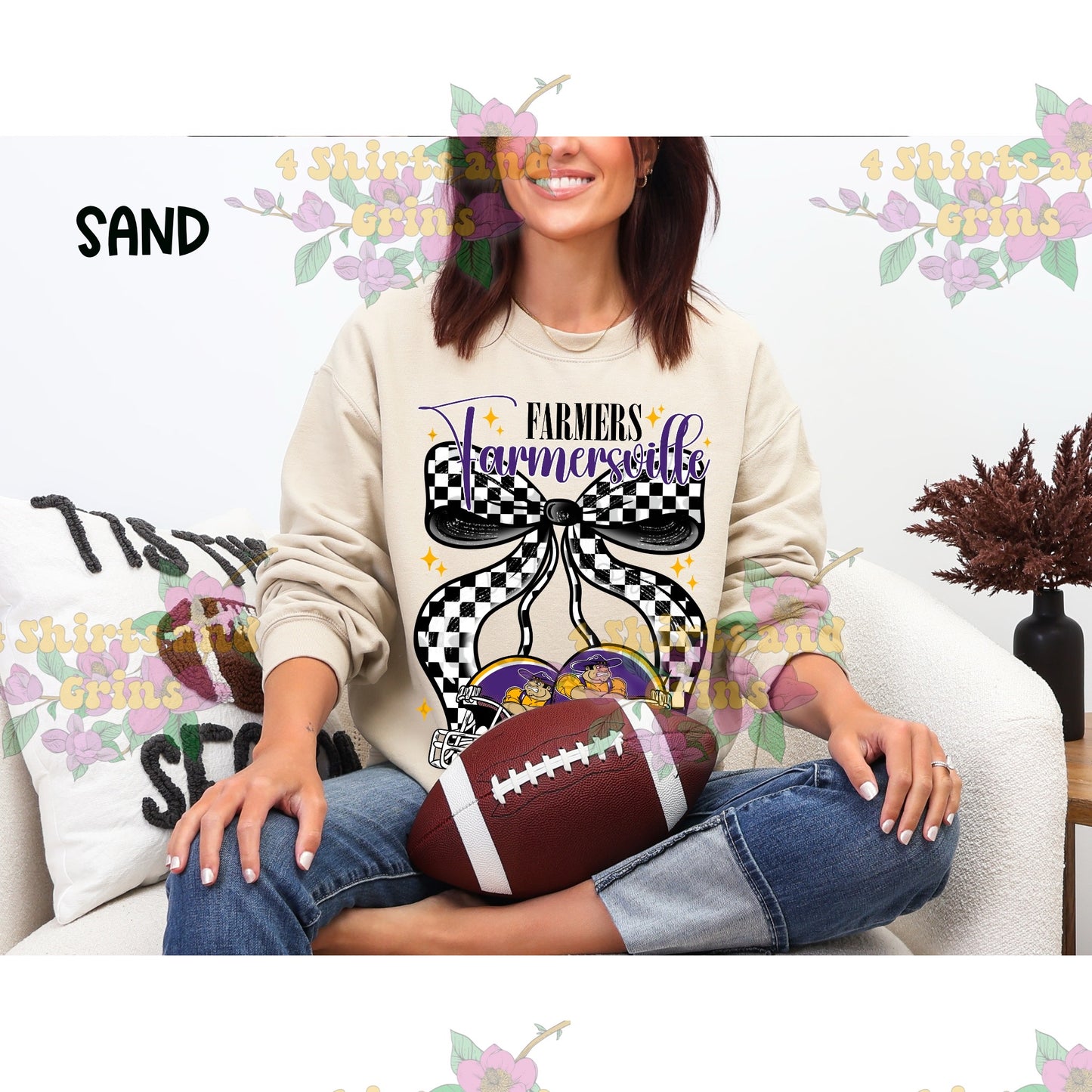 Farmersville Farmers Bow Football Sweatshirt | Comfort Colors Sand or Ash Grey | Spirit Wear Game Day Crewneck (Copy) (Copy)