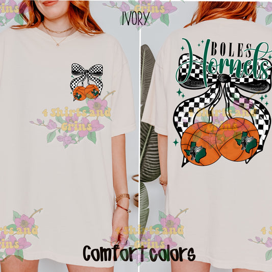 Boles Hornets Bow Basketball Sweatshirt | Comfort Colors Sand or Ash Grey | Spirit Wear Game Day Crewneck