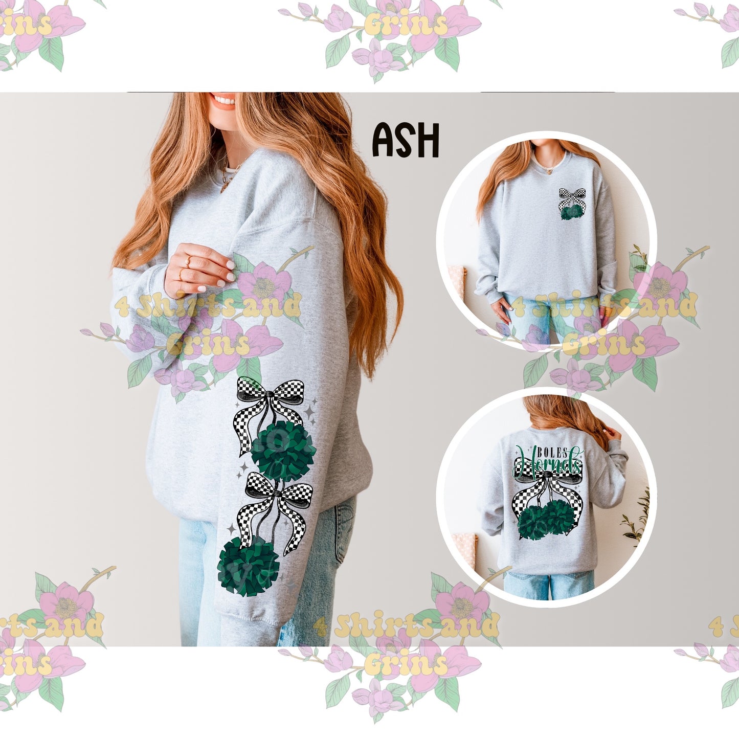 Boles Hornets Bow Cheer Sweatshirt | Comfort Colors Sand or Ash Grey | Spirit Wear Game Day Crewneck