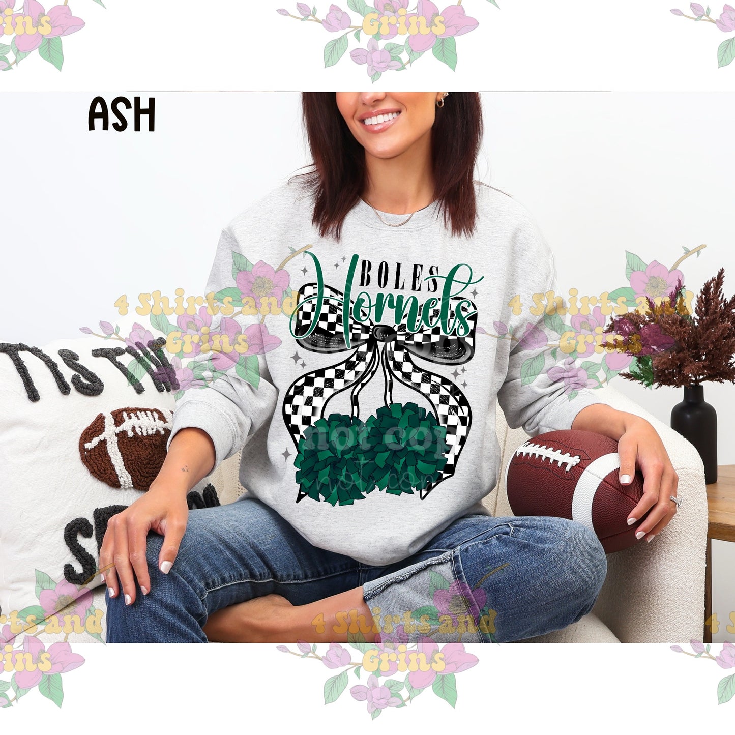 Boles Hornets Bow Cheer Sweatshirt | Comfort Colors Sand or Ash Grey | Spirit Wear Game Day Crewneck