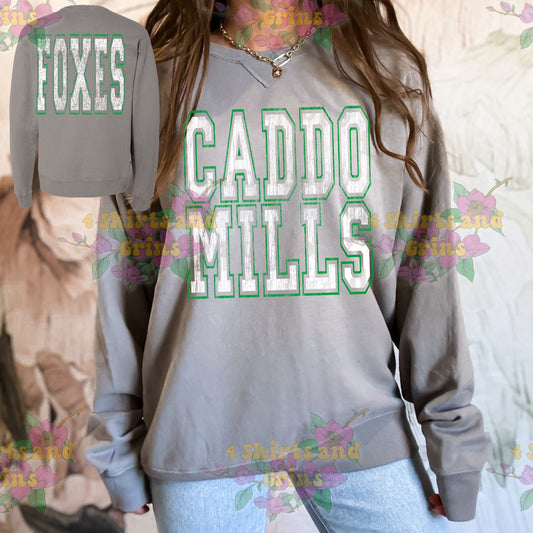 Caddo Mills Foxes Hanes Comfort Wash Sweatshirt โ Distressed Vintage Spirit Crewneck