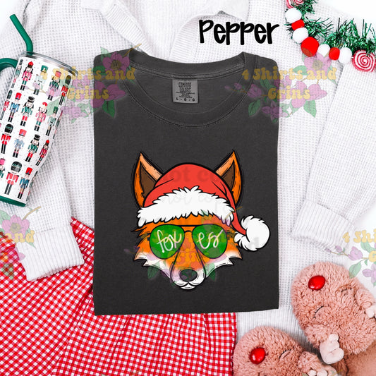 Santa Fox Sunglasses Christmas Shirt ā Youth & Adult ā Comfort ColorsĀ® Pepper Tee or Long Sleeve, Charcoal Sweatshirt