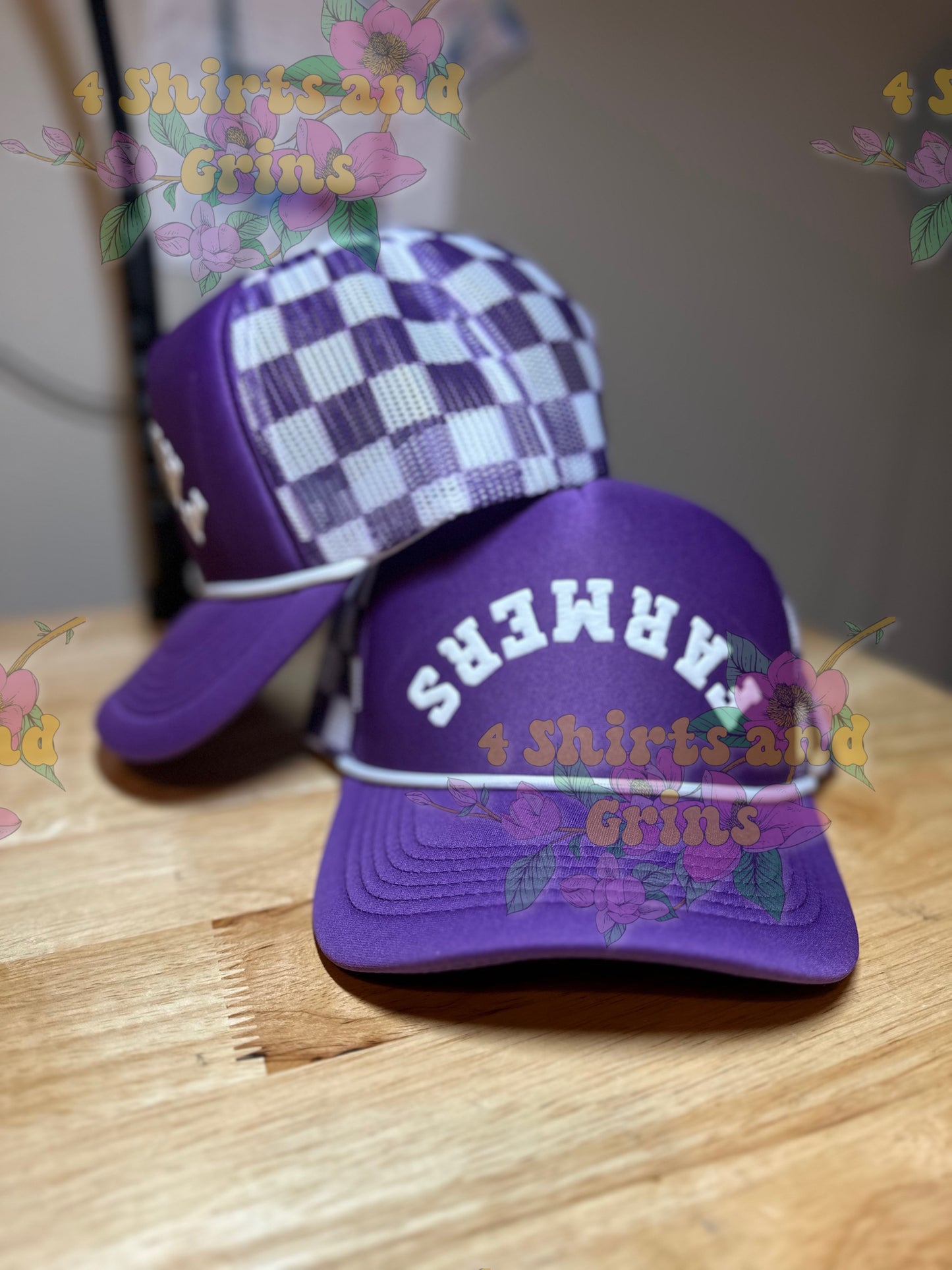 Custom Upside Down or Right Side Up Puff Trucker Hat | Checkered Mesh Back | 5-Panel High Crown Cap