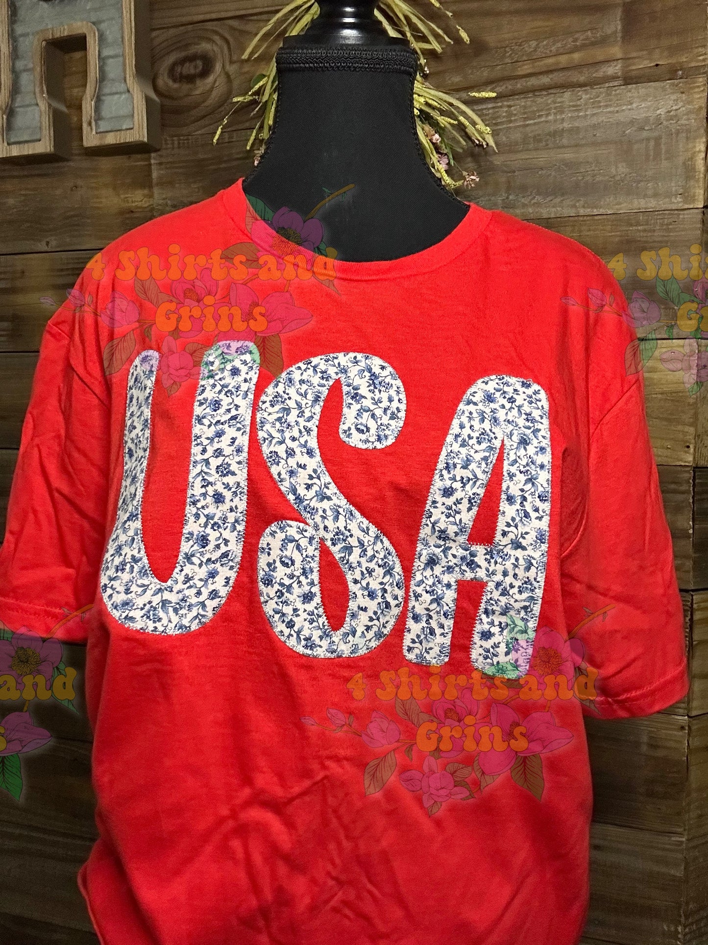 USA Appliqué Tee | Red Softstyle Patriotic Shirt