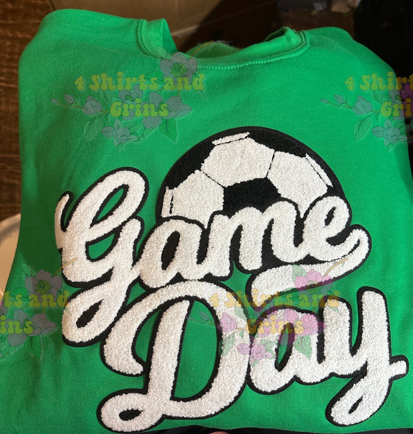 Green Game Day Soccer Sweatshirt | Chenille Patch