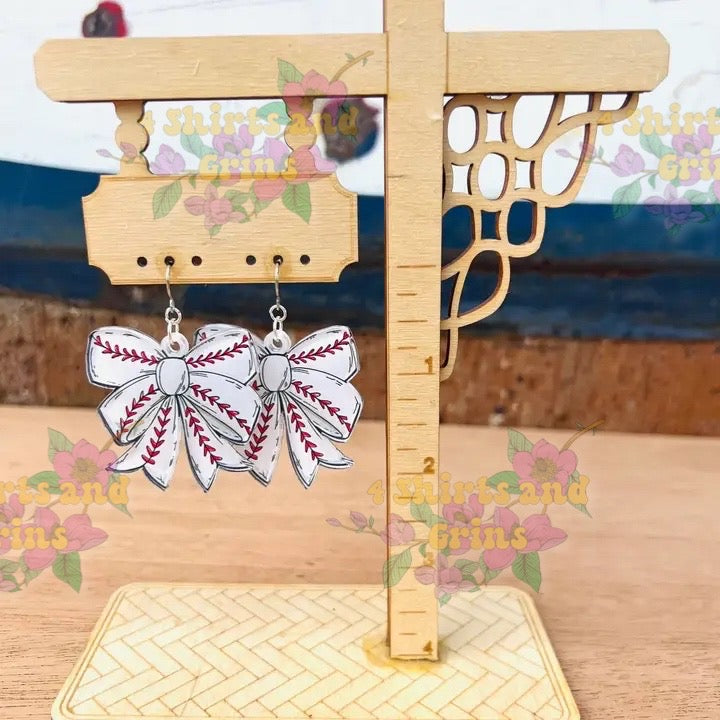 Acrylic Sports Bow Earrings | Softball, Baseball, Basketball, Soccer Statement Earrings – 2" Lightweight Dangles
