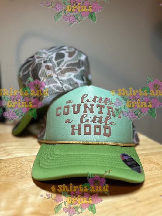 Custom Puff Trucker Hat | Camo Mesh Back | Green or Pink Front | Personalized Sayings | Choose Puff Vinyl Color