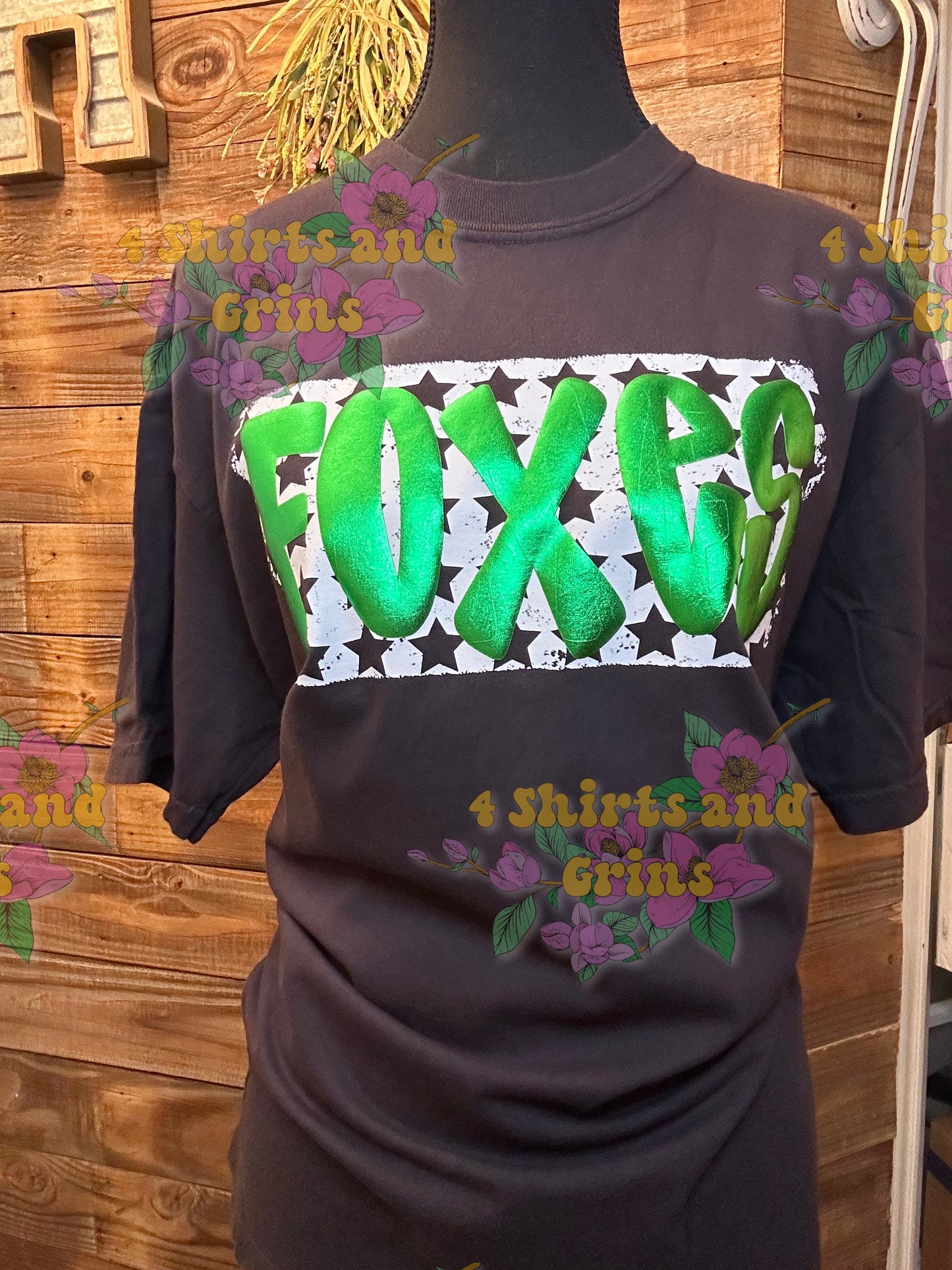 ✨Custom Bold Mascot Tee – Metallic Puff & Stars | Comfort Colors® | Your Word, Your Way✨
