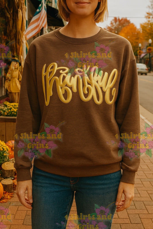 Thankful Metallic Puff Shirt β Fall Thanksgiving Tee, Long Sleeve, or Sweatshirt | Comfort Colors Espresso & Chocolate