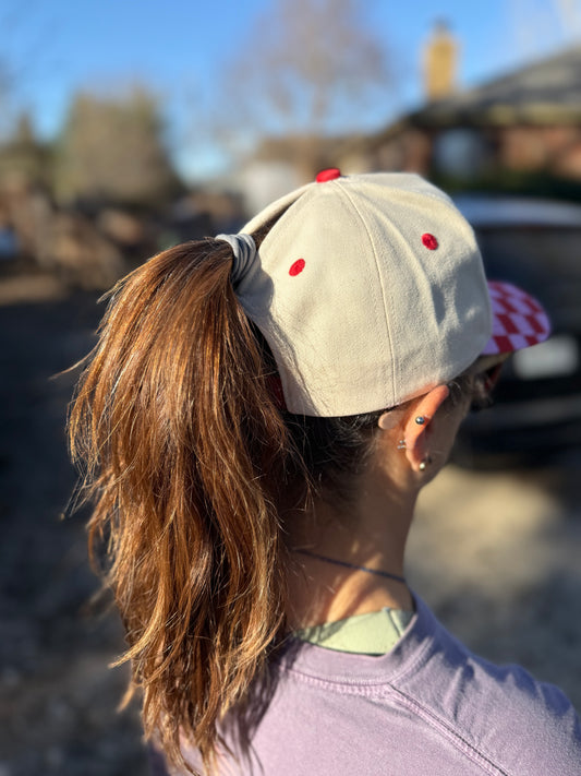 XOXO Valentine Magna-Pony™ Hat (3D Puff Embroidery) | Red & Pink Checkered Brim